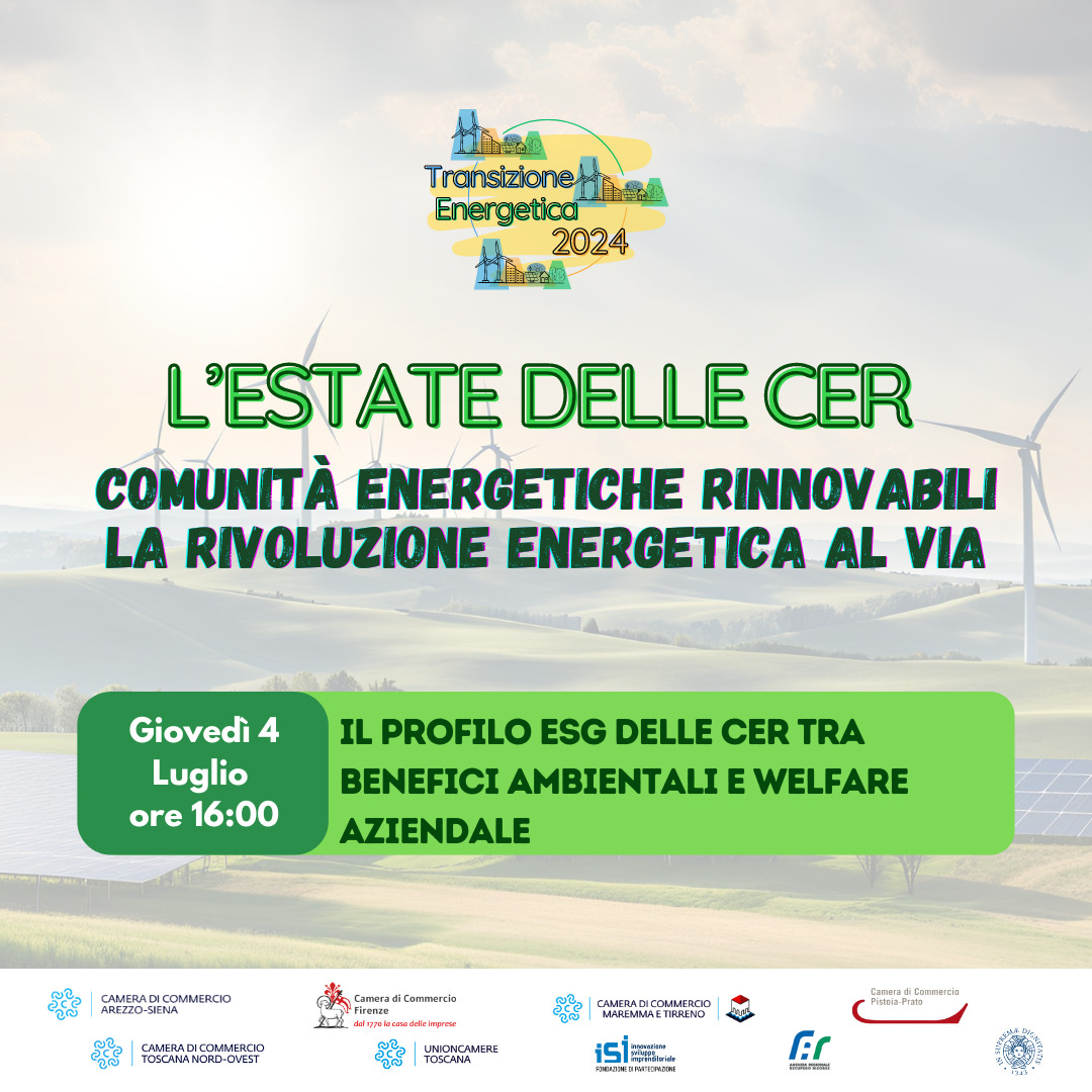 Webinar "L'ESTATE DELLE CER - Il profilo ESG delle Comunità Energetiche Rinnovabili tra benefici ambientali e welfare aziendale"
