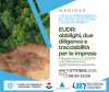 Locandina del webinar "EUDR: obblighi, due diligence e tracciabilità per le imprese" (Regolamento UE 2023/1115 sulla Deforestazione) del 7 Ottobre 2026, dalle 09:30 alle 12:00. A sinistra è presente la foto dall'alto di un escavatore al lavoro in un'area disboscata ai margini della foresta tropicale. In basso figurano i loghi della Camera di Commercio Maremma e Tirreno, del Laboratorio Chimico della Camera di Commercio di Torino e del Portale Etichettatura e Sicurezza Prodotti.