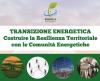 Banner "Energia Sostenibile" sulla transizione energetica e comunità energetiche, con icone di territorio, rete di persone, infrastruttura e auto elettrica.